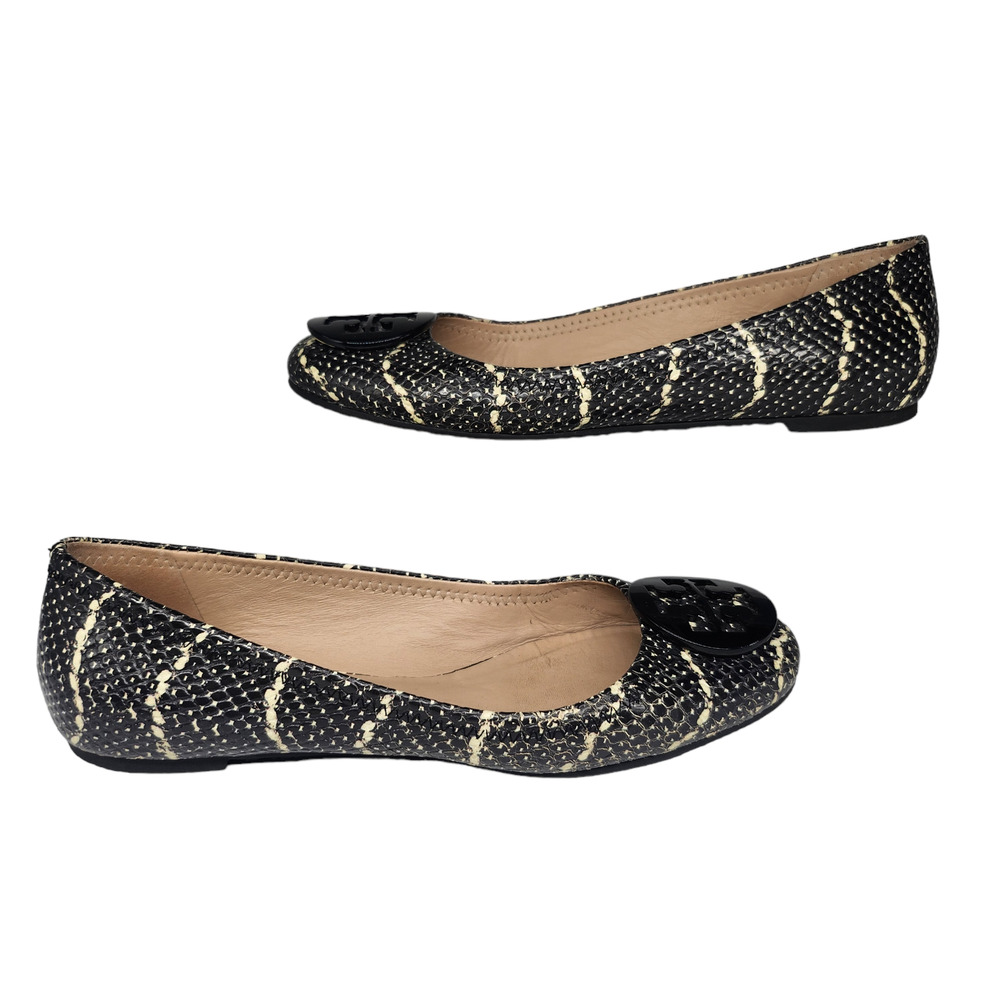 Tory Burch Shoes 6 Flats Black White Cream Snake Reptile Embossed Comfy